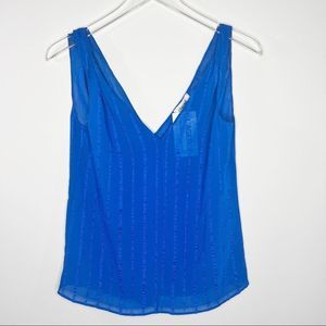 L'AGENCE Royal Blue Sleeveless V-Neck Blouse with Metallic Blue Stripes XS
